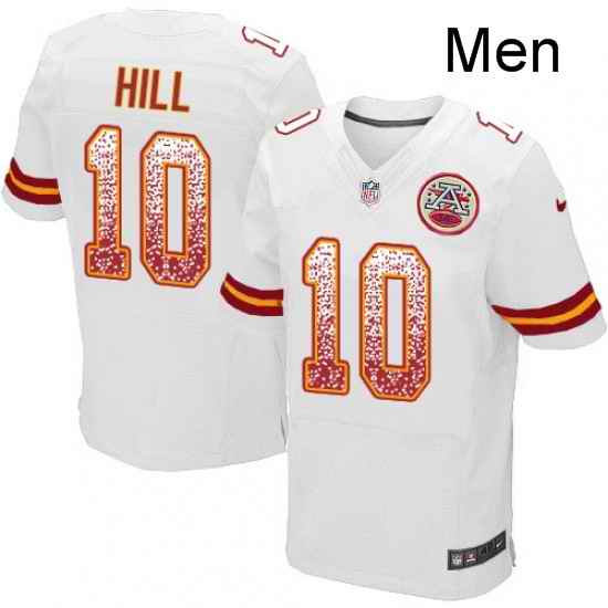 Men Nike Kansas City Chiefs 10 Tyreek Hill Elite White Road Drift Fashion NFL Jersey
